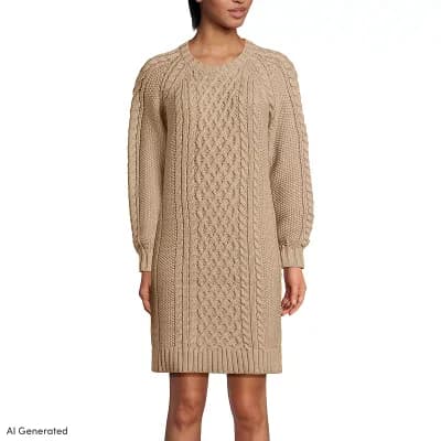 Women's Lands' End Cable Crew Neck Sweater Dress