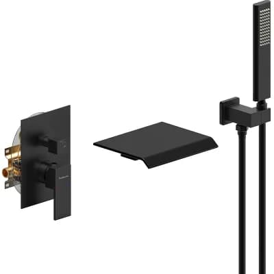 Matte Black Waterfall Bathtub Shower Faucet Set
