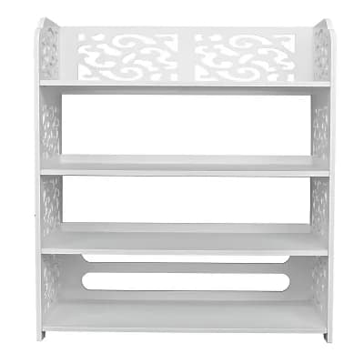 Wood-plastic Board Four Tiers Carved Shoe Rack - White