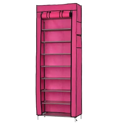 Fashionable Room-saving 9 Lattices Non-woven Fabric Shoe Rack - Rose Red