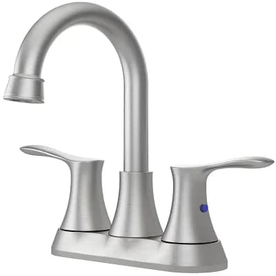 Bathroom Faucet Brushed Nickel, 4" 2-handle Centerset Basin Faucet With Pop-up Drain