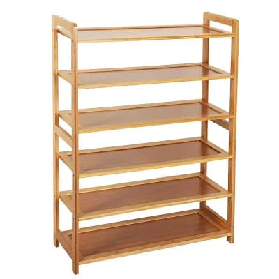 Concise Rectangle 6 tier Wicker Shoe Rack - Wood Color
