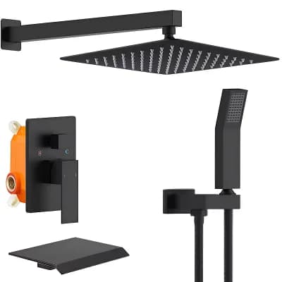 Premium Wall Mounted Rain Mixer Shower Faucet Set-Matte Black