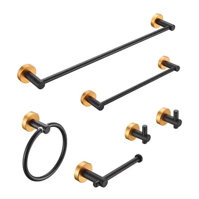 Bathroom Hardware Set, Thicken Space Aluminum 6 pc Towel Bar Set- Black Gold