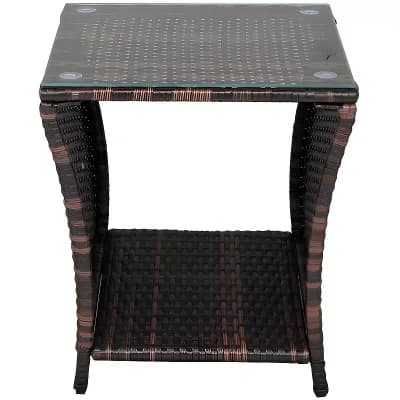 Glass Surface Brown Gradient Iron Frame Rattan Side Table