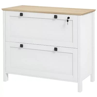 Modern File Storage Cabinets with Lock Facility and Two Keys, White and Oak Color