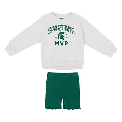 Girls Toddler Colosseum White/Green Michigan State Spartans Beta Fleece Sweatshirt and Shorts Set