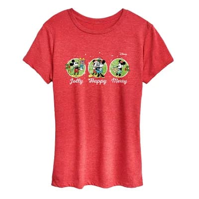 Disney's Mickey & Minnie Mouse Women's Jolly Happy Merry Graphic Tee