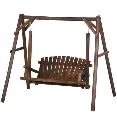 2-Person Outdoor Swing with A-Frame Stand Natural Fir Wood and Metal Hooks