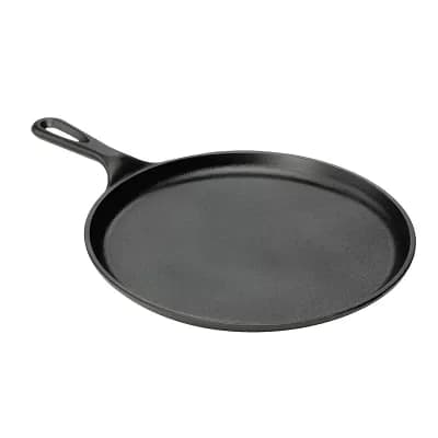 10.5-Inch Cast Iron Skillet Griddle - Oven, Gas, Electric, and Induction Compatible - Black