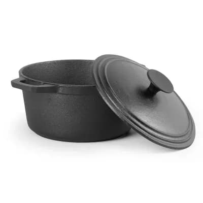 3.4-qt Cast Iron Dutch Oven with Dome Lid, Pre-Seasoned for Stovetop, Oven, Campfire Cooking, Grey