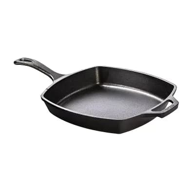 10.5-Inch Cast Iron Square Frying Pan, Compatible with Gas, Electric, and Induction Cooktops, Black