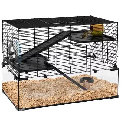 PawHut Hamster Cage, 30inch Gerbil Cage with Glass Basin for Small Hamsters