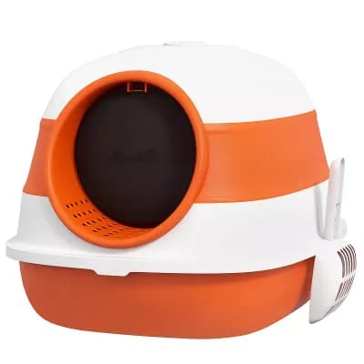 PawHut Dome Covered Cat Litter Box with Lid, White
