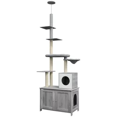 PawHut 2 in 1 Litter Box Enclosure with Floor to Ceiling Cat Tree