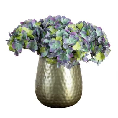 nearly natural 11 in Artificial Hydrangea Arrangement in Gold Metal Vase