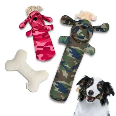 Durable Cotton Canvas Squeaky Dog Toy 3-Pack Sarge, T-Bone & Pinky, Pata Pal