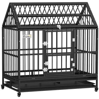 PawHut 48inch Steel House Dog Crate with Wheels