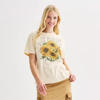 Juniors' "Les Fleurs" Sunflowers Graphic Tee
