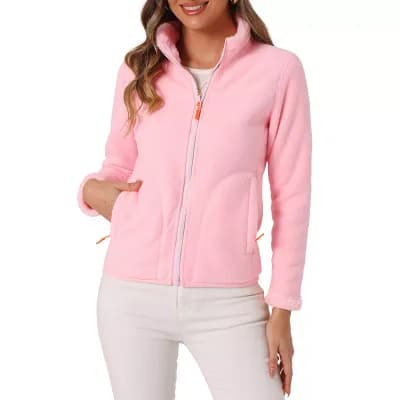 Full Zip Fleece Jacket for Women's Long Sleeve High Neck Jacket Winter Warm Coat