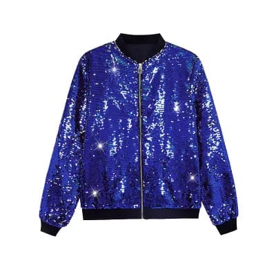Sequin Varsity Jacket for Men's Zipper Party Disco Flip-Sequin Shiny Bomber Jackets