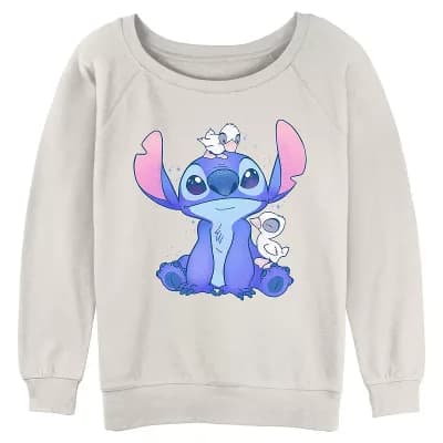 Disney's Lilo & Stitch Cute Ducklings Hanging With Stitch Juniors' Graphic Pullover