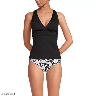 Women's Lands' End D-Cup V-Neck Plunge X Back Tankini Top