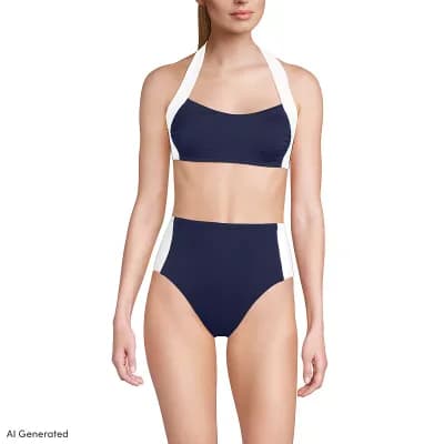 Women's Lands' End Seamed Halter V-Neck Swim Top