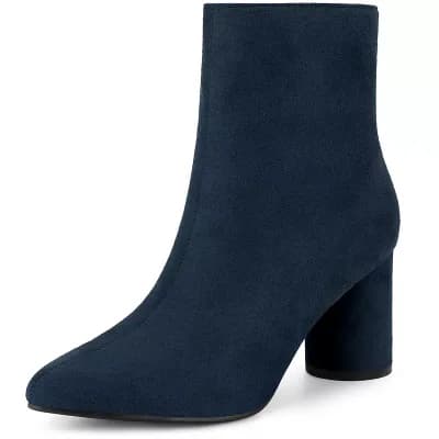 Women's Pointy Toe Side Zip Block Heel Ankle Boots