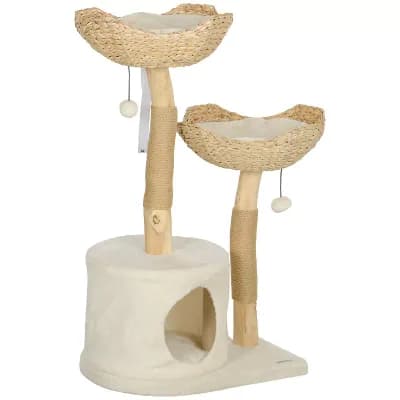 PawHut Modern Cat Tree with Wooden Scratching Posts, Condo, Beds & Cushions