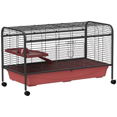 PawHut 48inch L Small Animal Cage Rabbit Hutch with Feeder