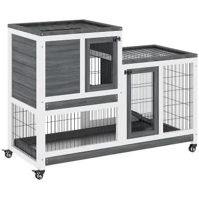 PawHut Rabbit Hutch Bunny Cage Indoor Small Animal House w/ Run Pull Out Tray