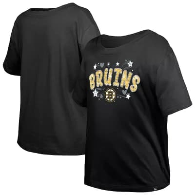 Girl's Youth New Era Black Boston Bruins Flip Sequin T-Shirt