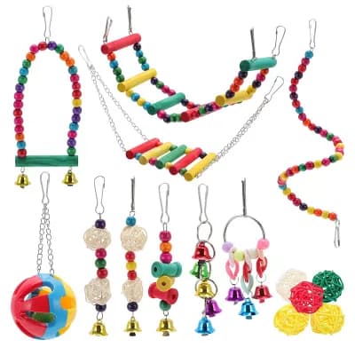 Cockatiel Toys, Bird Parrot Swing, Chewing Toy Set, Pet Birds Toys for Parakeet Conures 15 pc