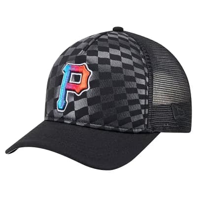 Men's New Era Black Pittsburgh Pirates Gradient 9FORTY A-Frame M-Crown Trucker Adjustable Hat