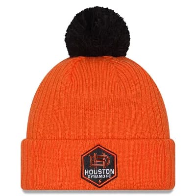 Men's New Era Orange Houston Dynamo FC 2025 Jersey Hook Cuffed Knit Hat with Pom