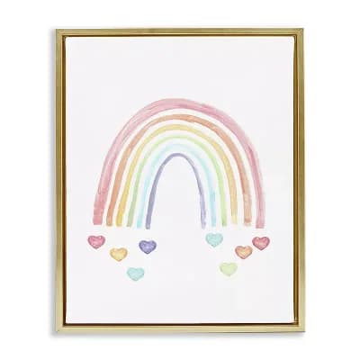 Stupell Home Decor Rainbow with Falling Hearts Framed Floating Canvas