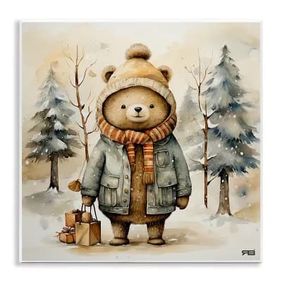 Stupell Home Decor Bear in Snowy Forest Wall Plaque