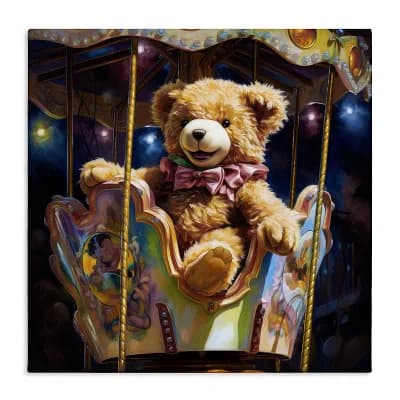 Stupell Home Decor Teddy Bear on Carousel Canvas Wall Art