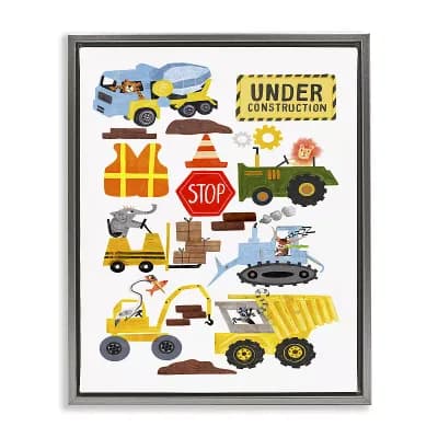 Stupell Home Decor Construction Vehicles & Animals Framed Floating Canvas Wall Art