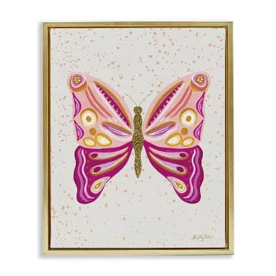 Stupell Home Decor Modern Glam Pink Butterfly Framed Canvas Wall Art