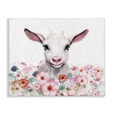 Stupell Home Decor Baby Sheep & Pink Flowers Canvas Wall Art