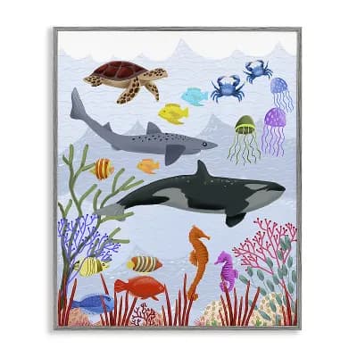 Stupell Home Decor Aquatic Animals Underwater Framed Giclee Wall Art