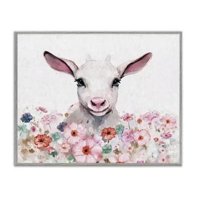 Stupell Home Decor Baby Sheep & Pink Flowers Framed Giclee Wall Art