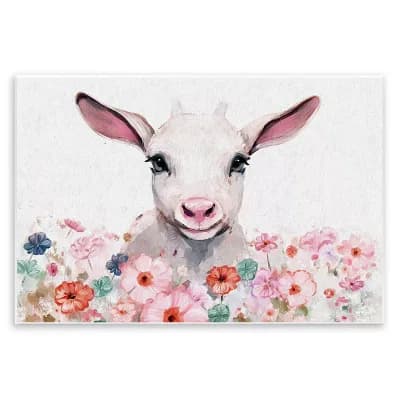 Stupell Home Decor Baby Sheep & Pink Flowers Plaque Wall Art