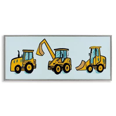 Stupell Home Decor Bulldozers on Blue Framed Giclee Wall Art