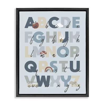 Stupell Home Decor Soft Blue Alphabet Chart Framed Floating Canvas Wall Art