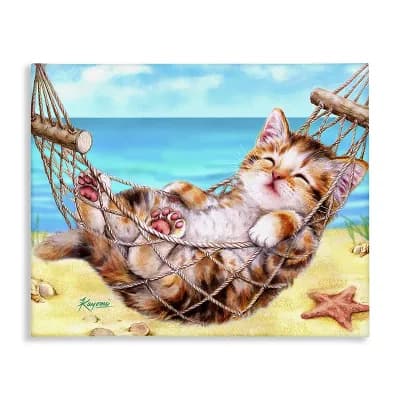 Stupell Home Decor Kitten in Beach Hammock Canvas Wall Art