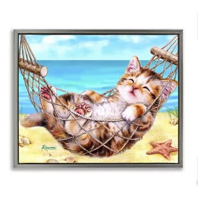 Stupell Home Decor Kitten in Beach Hammock Wall Art