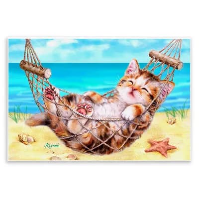 Stupell Home Decor Kitten in Beach Hammock Wood Wall Art